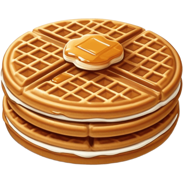 Stroopwafel Cinematic Realistic Stroopwafel Dessert Emoji, depicted as a single, flat, delicate caramel-filled waffle cookie rendered with crisp textures and warm, inviting lighting. emoji