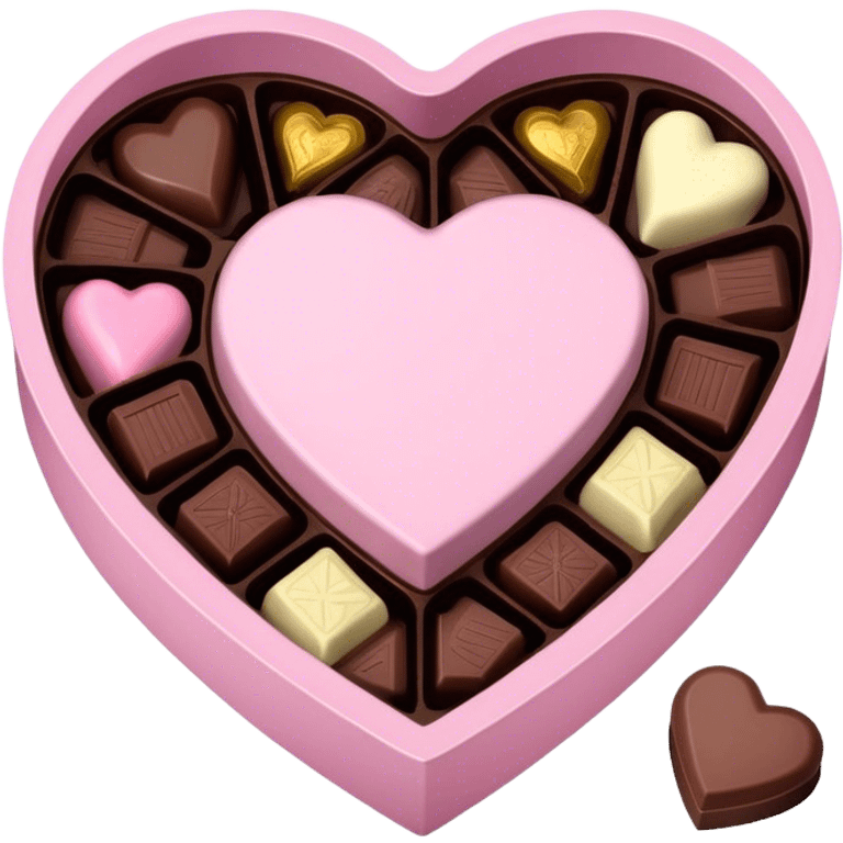 Pastel pink heart shaped box with chocolates in it emoji