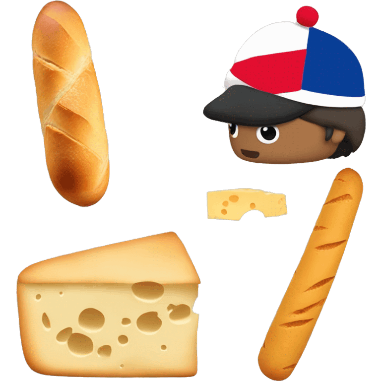 normal emoji with a beret and in the back the eifell tower and a baguette and some cheese emoji