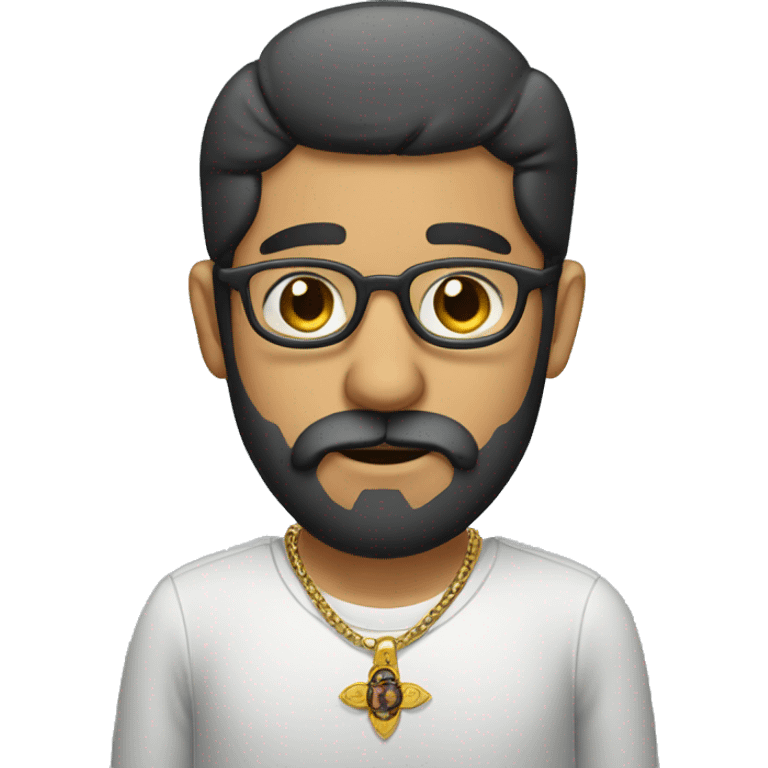 Mexican man with beard and glasses and cross necklace picking his nose emoji