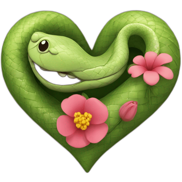 Romantic heart with a snake and a flower rapped around it emoji