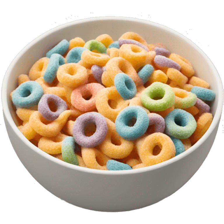 A bowl of fruit loops cereal with milk emoji