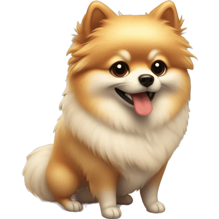 Pomeranian holding a red heat in his hands. He’s happy  emoji