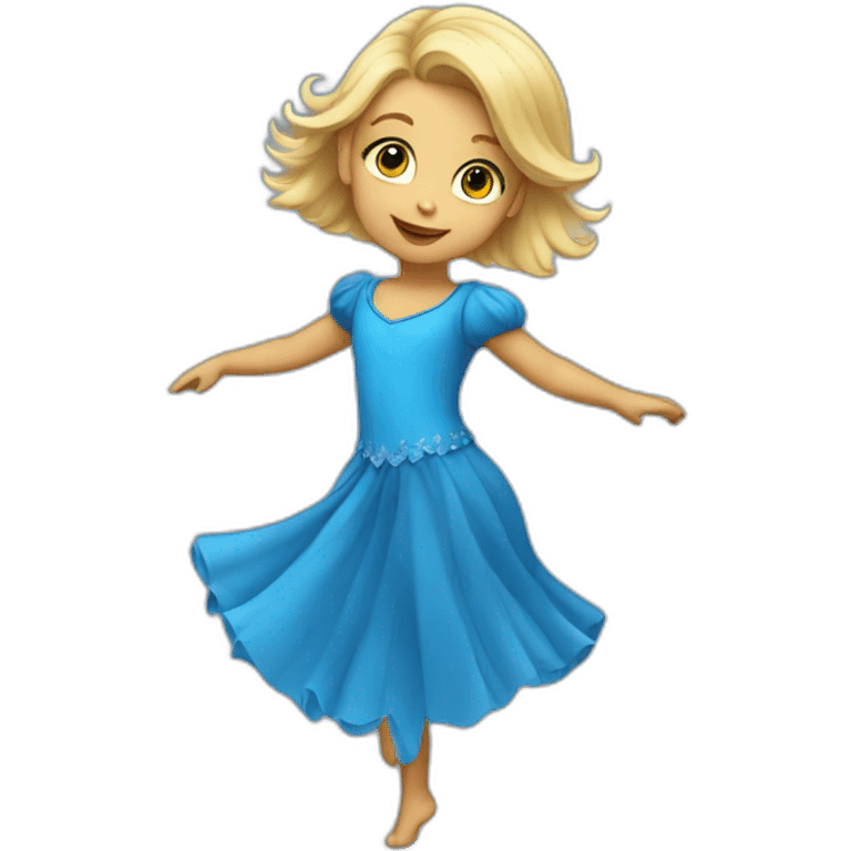 little blonde girl dancing in a blue bird costume emoji