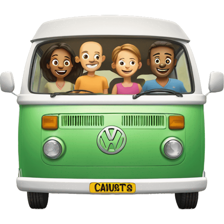 happy and smiling family in vw combi camper van emoji