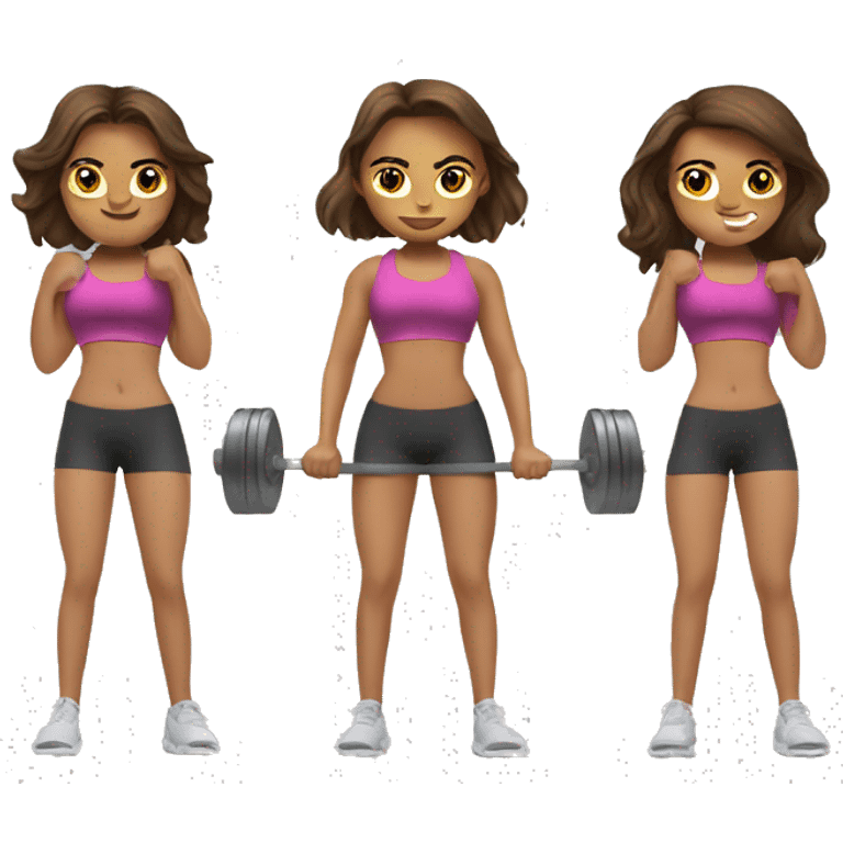 3 girls with brown hair doing barbell squats emoji