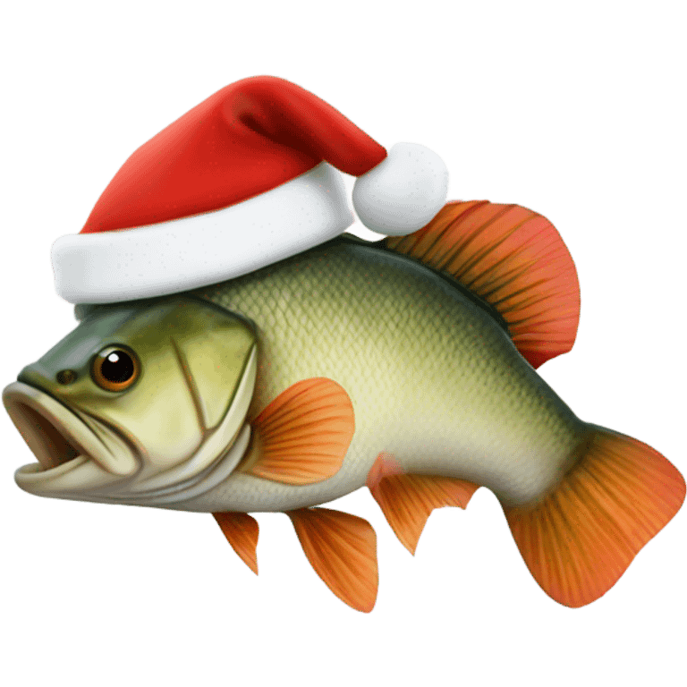 A bass with a Santa clause hat emoji