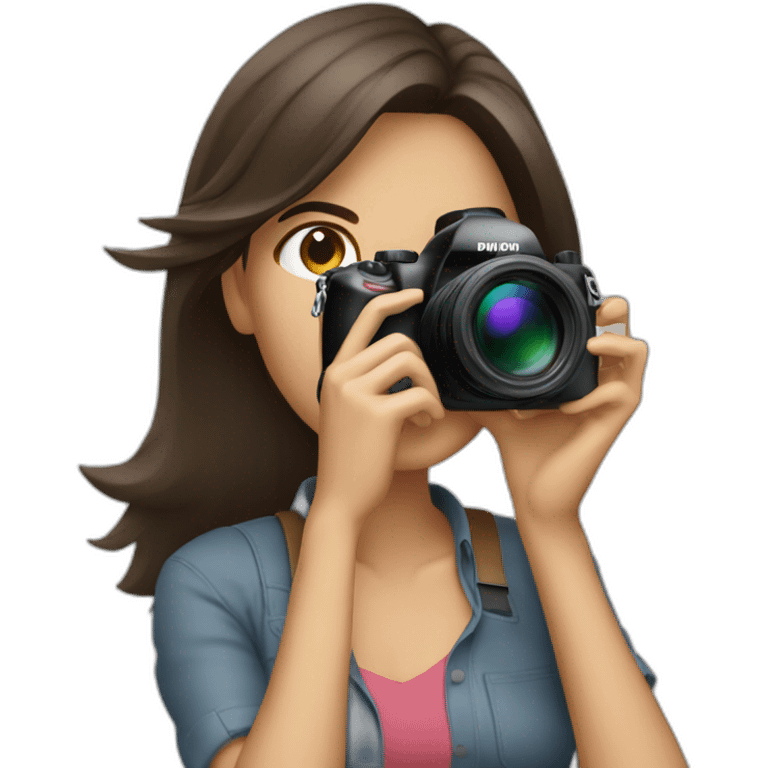 woman photographer camera covering face brunette emoji