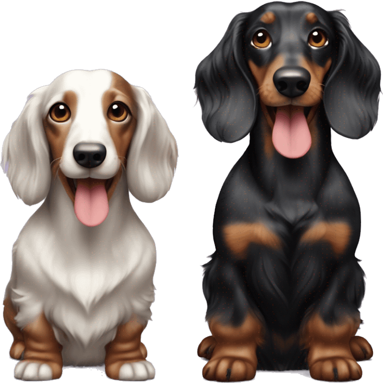 Two merle black long haired dachshunds together  emoji