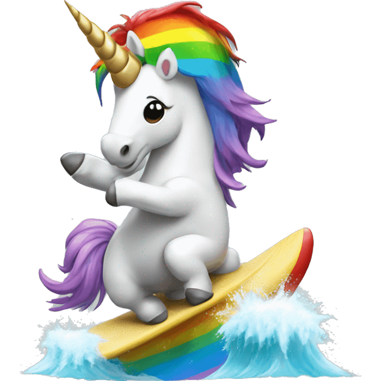 A unicorn pooping a rainbow while surfing emoji