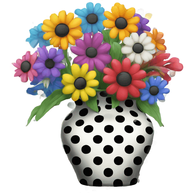 Colorful Flowers in black and white polka dot vase  emoji