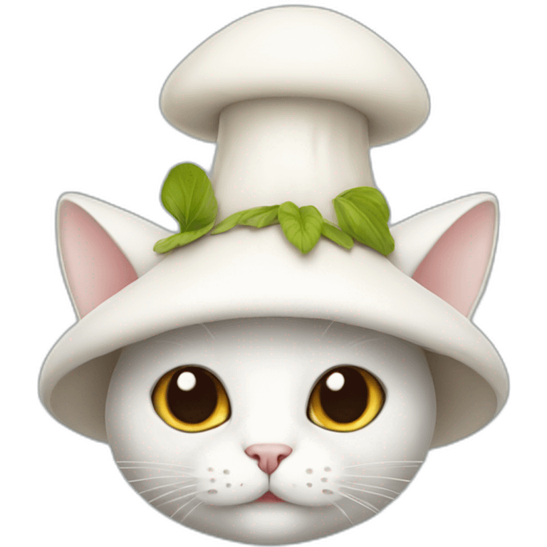 white cat in a mushroom hat with ears emoji