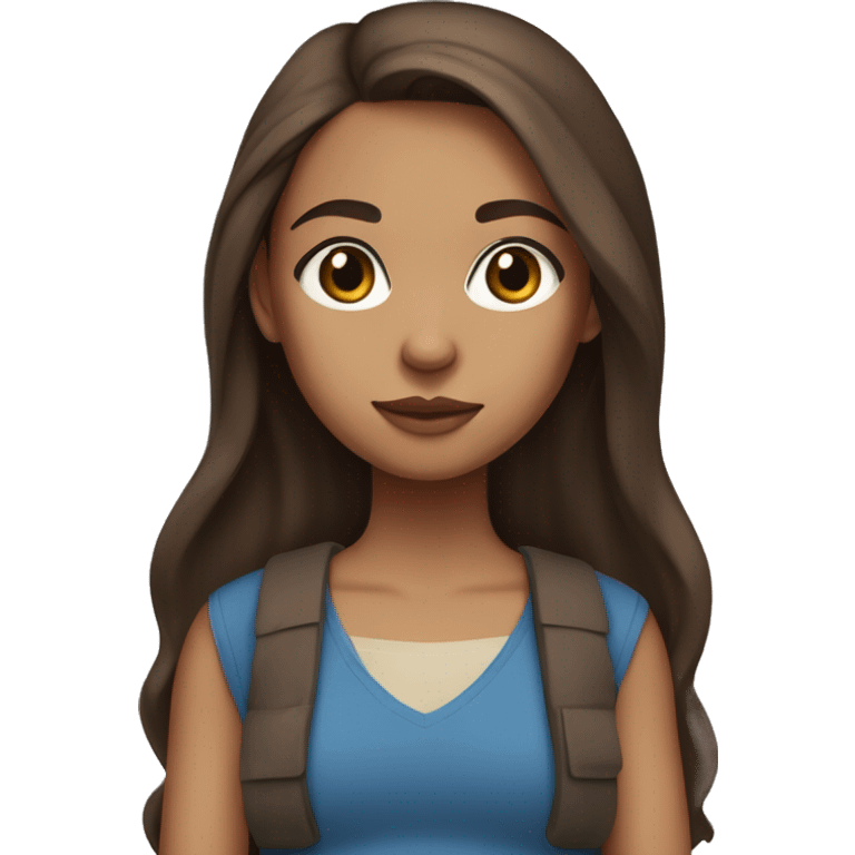 girl with light brown eyes ,dark long brown hair stright,blue crop top and tan to light skinned  emoji