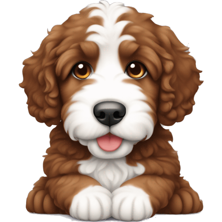 sitting red and white colored bernedoodle puppy  emoji