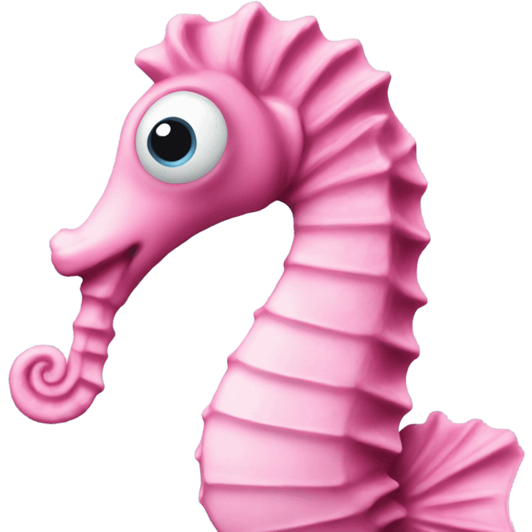 Pink seahorse with black dots as eyes and very small light blue details emoji