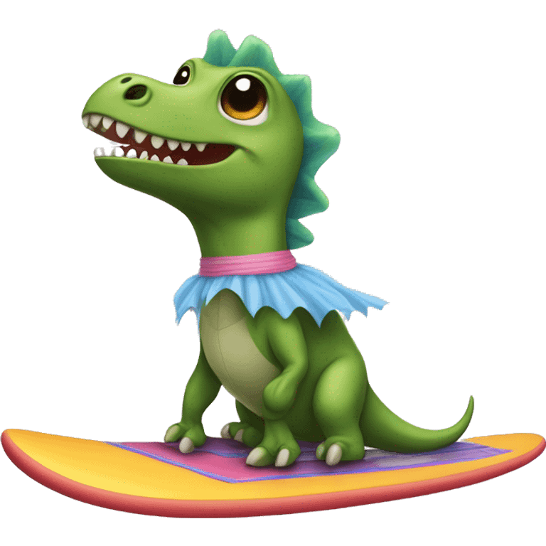  Dinosaur on a surfboard wearing a tutu emoji