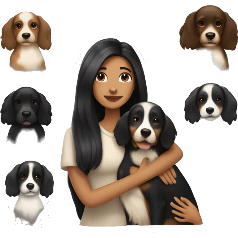 pretty woman with very long black hair and caramel skin hugging a dog emoji