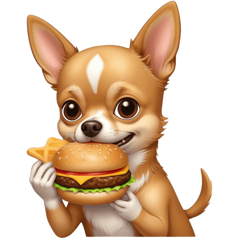 Perro chihuahua comiendo una hamburguesa  emoji