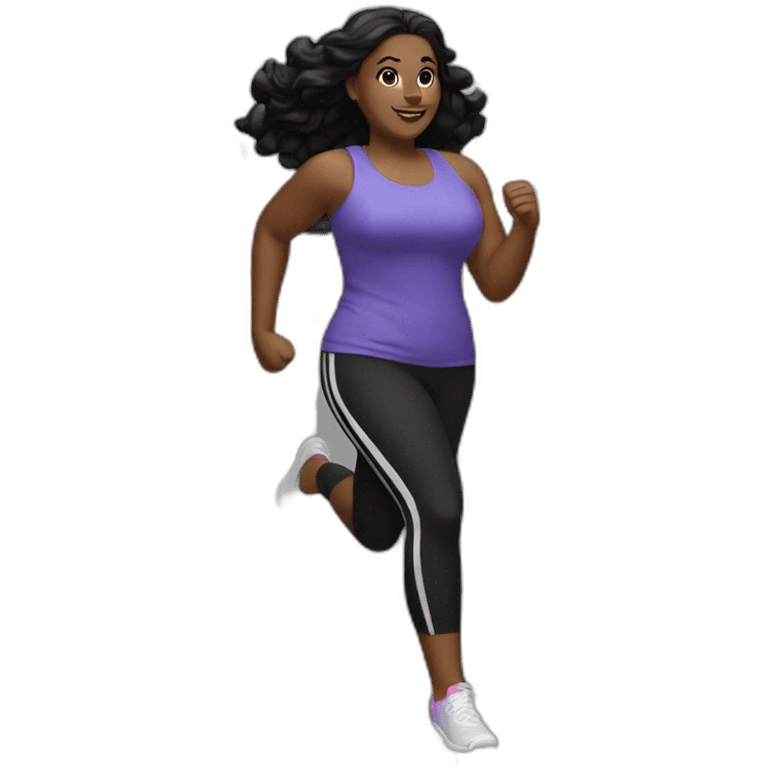 A white girl with black hair plus size running emoji