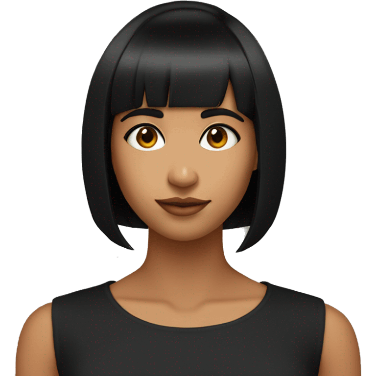 Young Indian women straight bob haircut with bangs (black hair) (Wearing black sleeveless top)) emoji