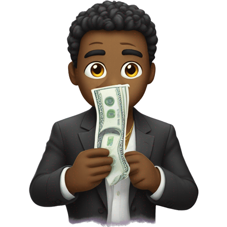 glamorous man wipes away tears with dollars emoji