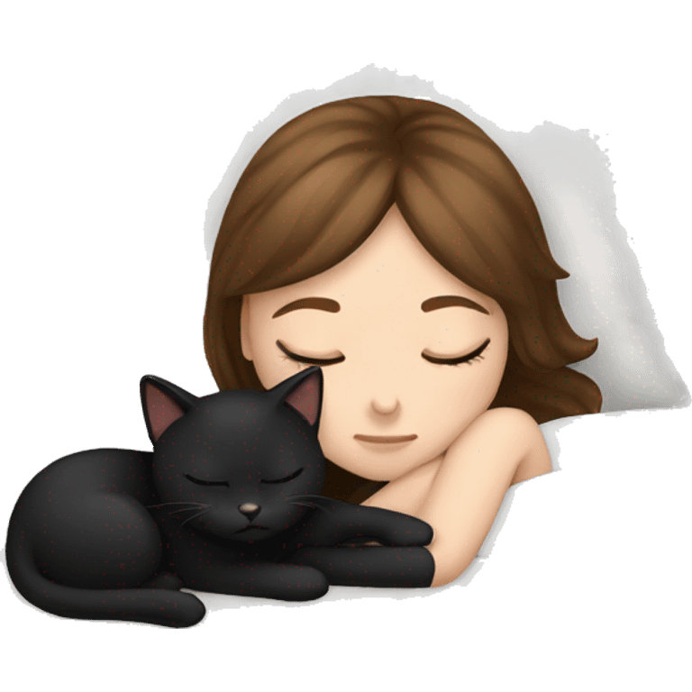 White girl brown hair sleeping with black kitty emoji