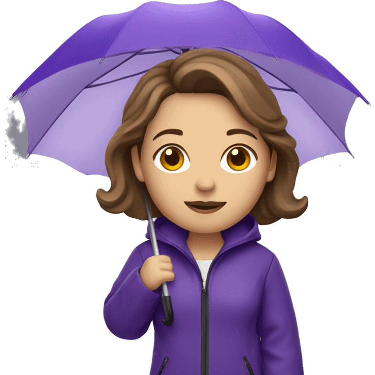 White woman with brown hair wearing a purple rain jacket with a purple umbrella emoji