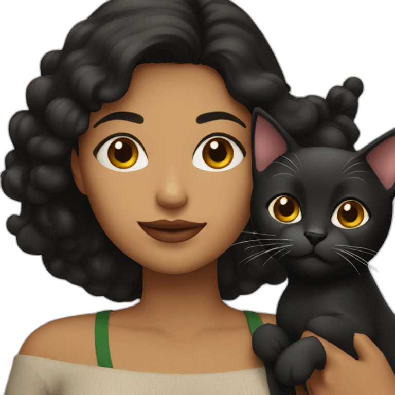 Latina woman with a black cat emoji