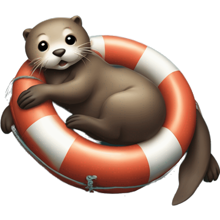 Otter lying on its back with a big belly and tired on a boat rescue buoy in the middle of the sea emoji