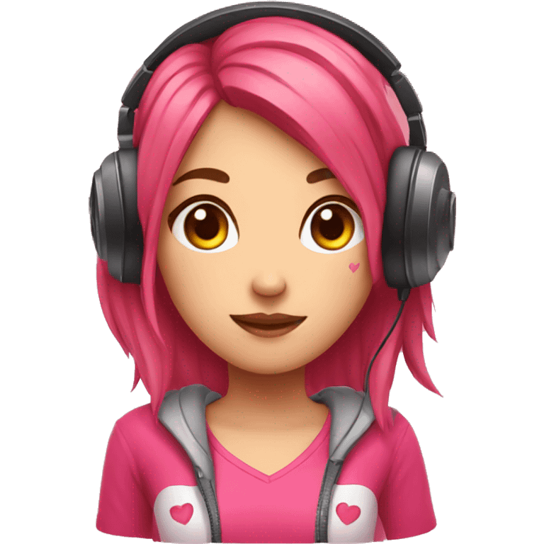 gamer girl with headphones with hearts in eyes emoji