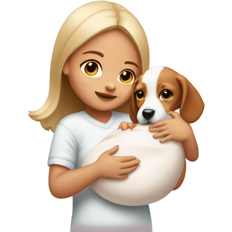 new born baby girl white holding beagle emoji