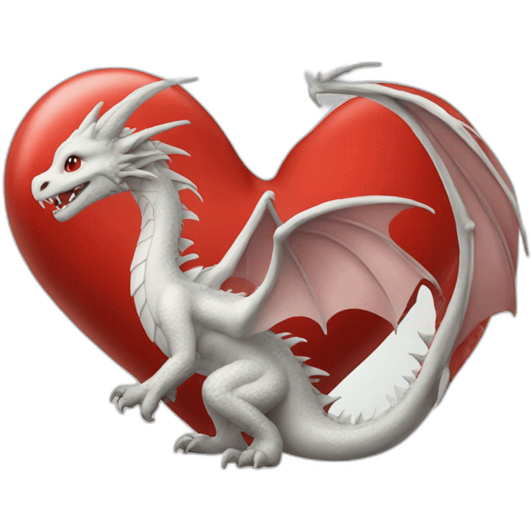 Dragon white a big red heart emoji