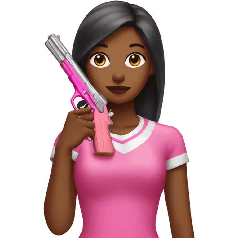 Brown girl hand with pink nails holding a pink gun emoji