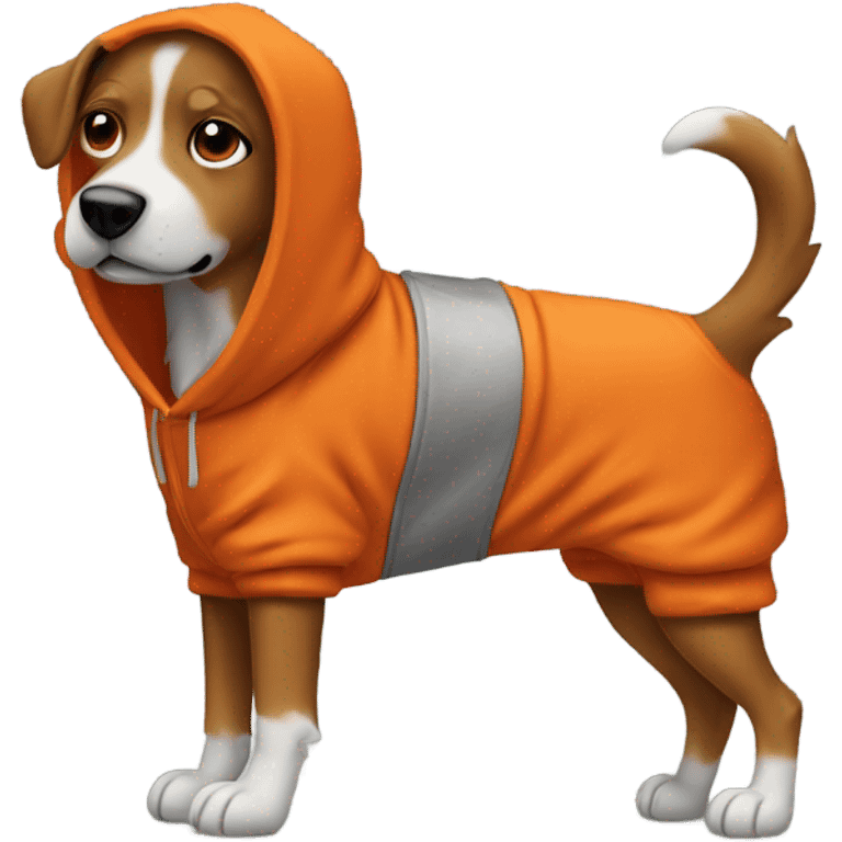 Dog wearing a burnt orange hoody emoji