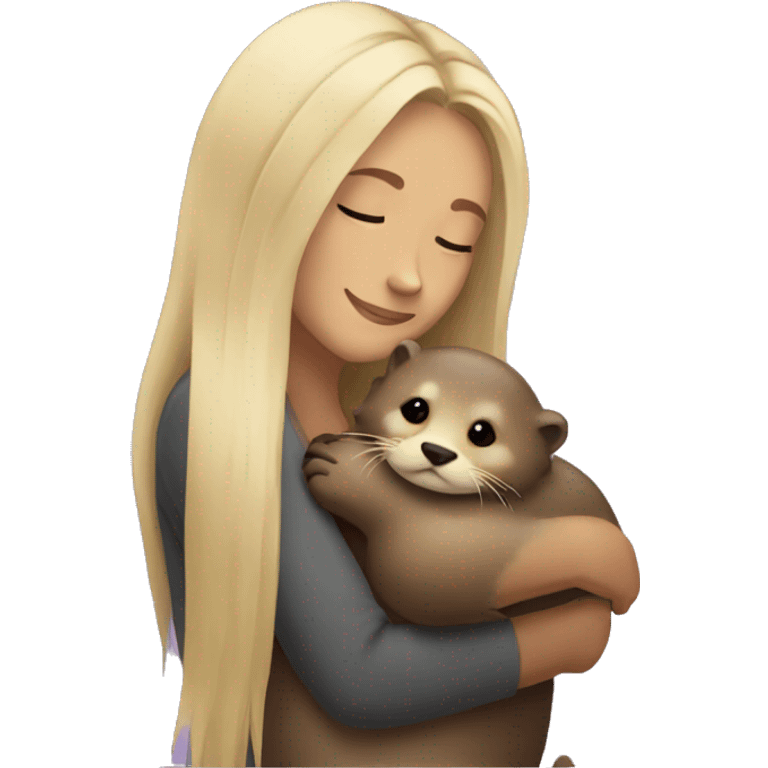 Blonde long haired woman cuddling an otter emoji