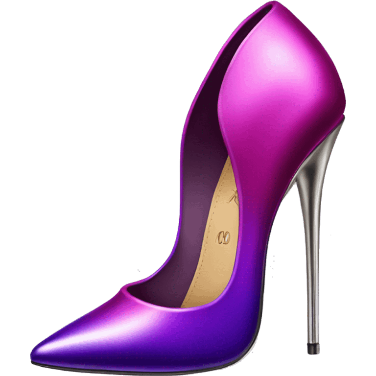 Realistic isolated pair of metallic magenta to purple ombre Louis Vuitton high heel stiletto shoes. emoji