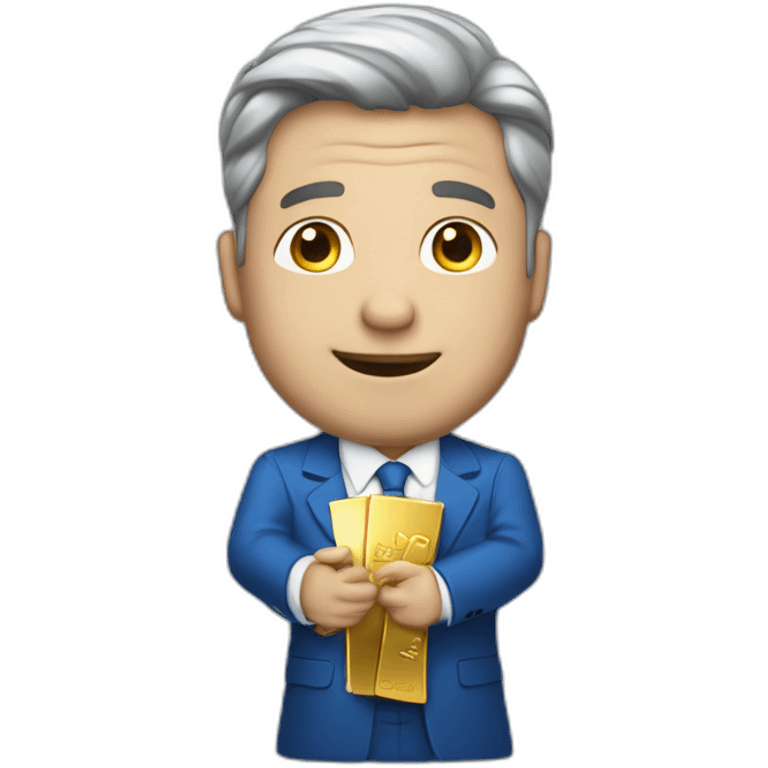 PhotoRealistic-Posh-man-with-blue-suit-offering-goldbar emoji