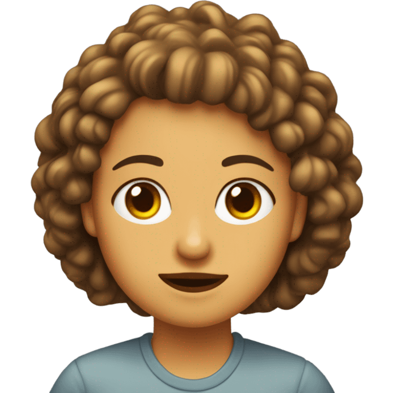 Chica de pelo rizado rubio con ojos marrones abrazando a su gata gris emoji