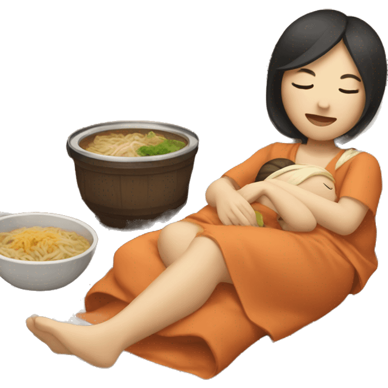 Girl sleeping in Asian food emoji