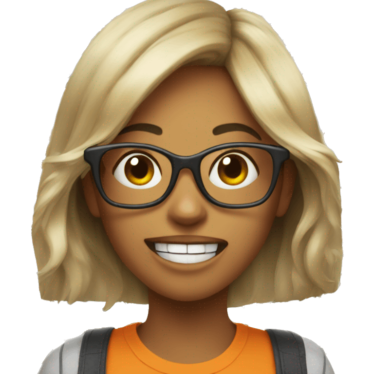 A girl with glasses eating Mandarine and going crazy emoji