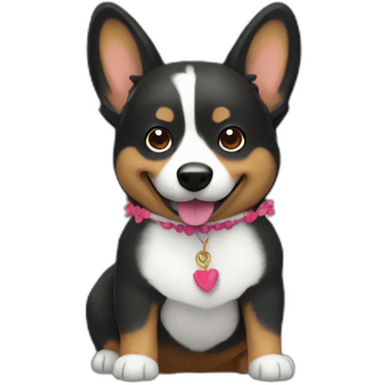 Black corgi dressed hawaian emoji