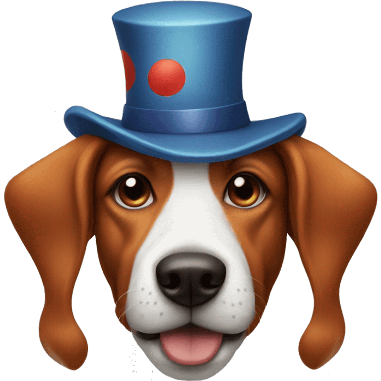 Dog with clown's nose and red hair and hat emoji