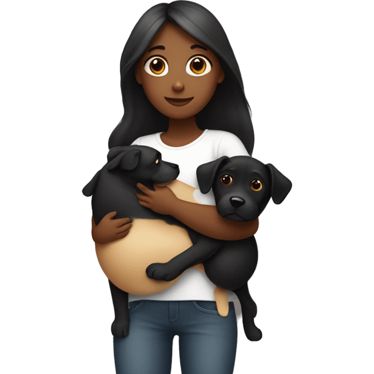 girl with big belly holding black dog emoji