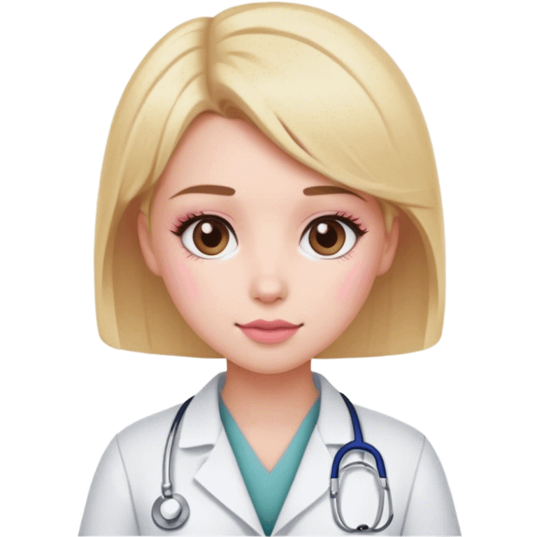 blonde girl with short hair, white skin, pink blush, she will be a veterinarian and brown eyes emoji