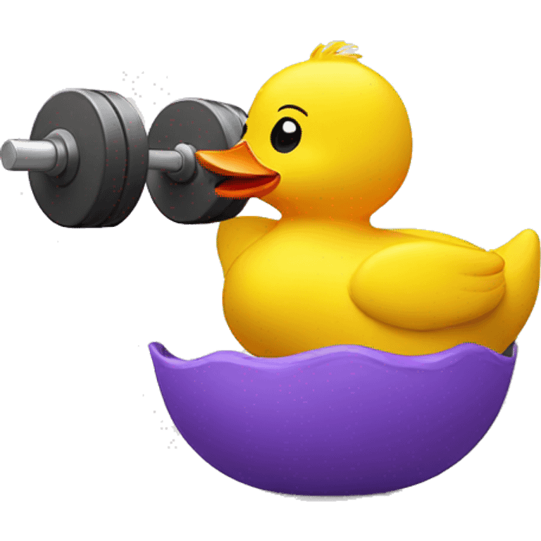 a sitting rubber duck, lifting weights, side view emoji