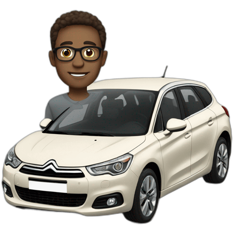 Brown hair man with glasses driving Citroen C4 emoji