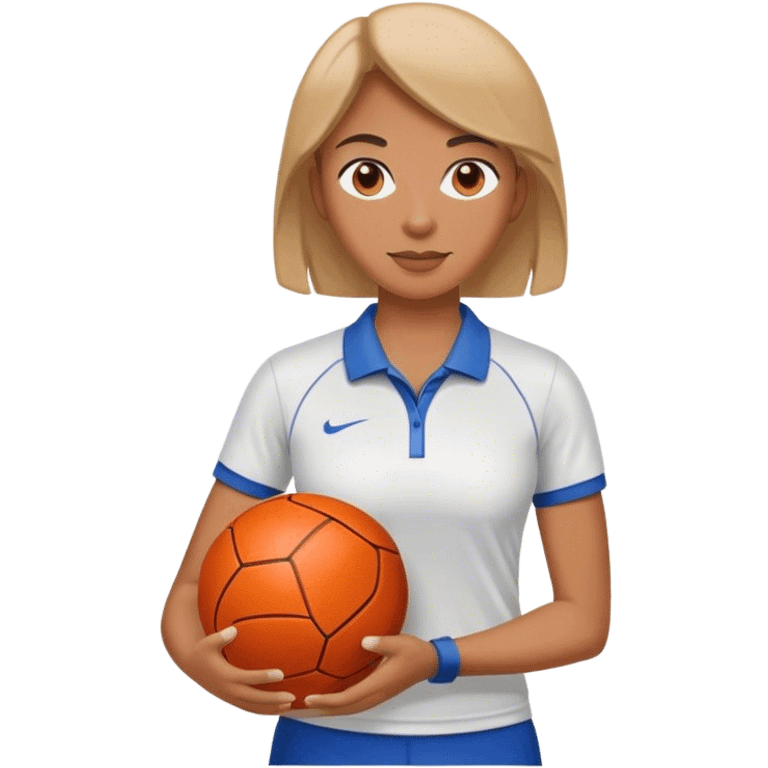 female sport coach holding ball emoji