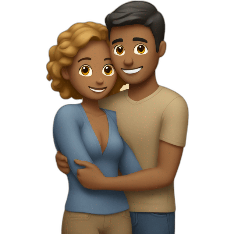 Tan Woman hugging tan boyfriend emoji