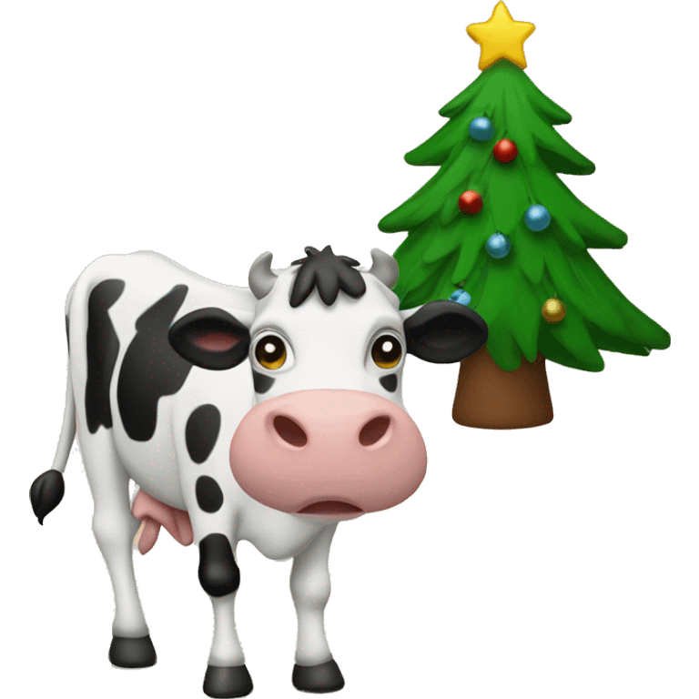 Cow next to christmastree emoji