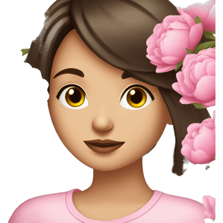 brunette beautiful girl smells  peonies emoji